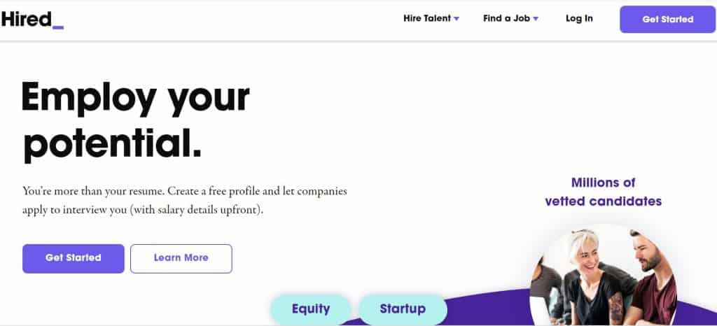 Página de inicio de Hired