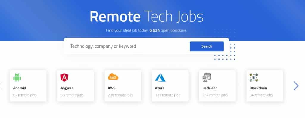 Página de inicio de Remote Tech Jobs