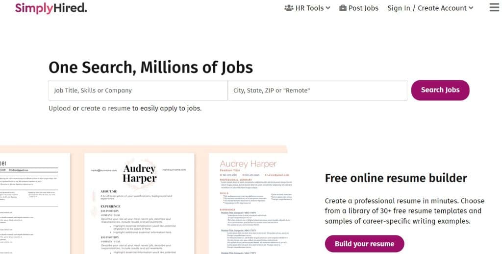 Página de inicio de SimplyHired